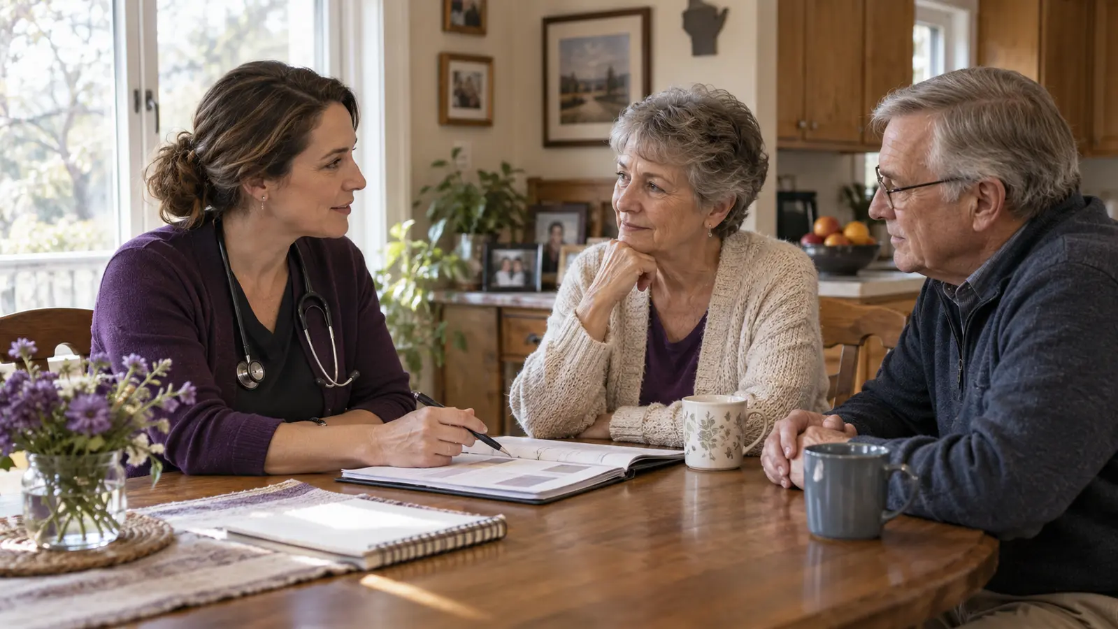 A palliative clinician listening to an older couple